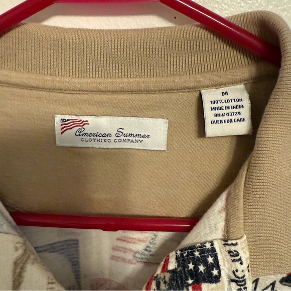 Patriotic Print Men's Polo Shirt Size Medium American Summer Collared - Picture 4 of 11